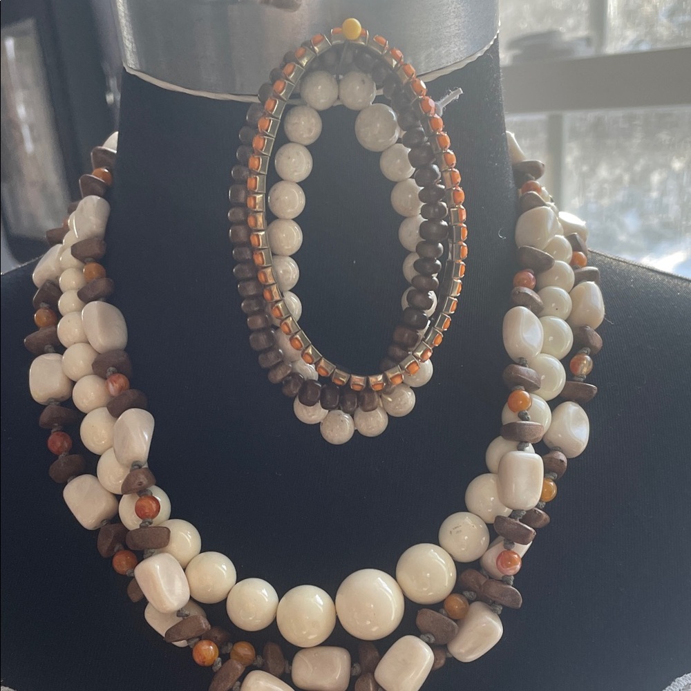 Vintage Multi-Strand Beaded Necklace’s and a trio of bracelets make up this Set